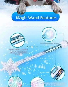 Detail of Frozen snowflake magic wand with blue LED light effects and battery compartment