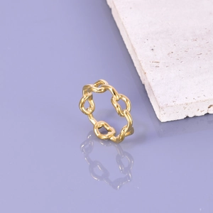 Anello a catena minimalista placcato oro 18K in acciaio al titanio su base viola