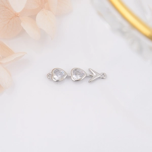 Silver heart arrow connector with clear zircon stones for DIY bracelet making