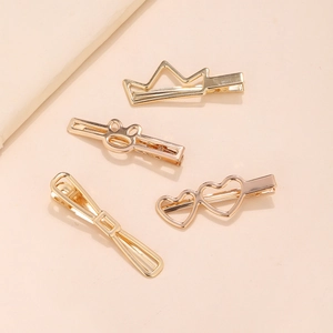 Minimalist Alloy Hair Clips Gold Electroplated Heart Cat Crown Shapes Duckbill Side Pins For Women Girls Stylish