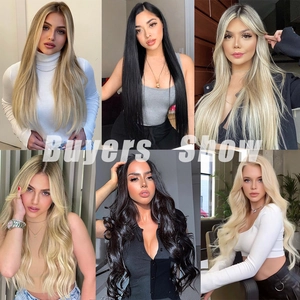 Variety of 55cm long wavy hair extensions with clips in multiple natural colors