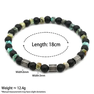 Men's natural stone beaded bracelet with turquoise and metal spacers measuring 18cm long