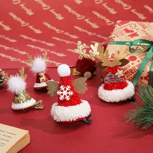 Pinces À Cheveux Cornes De Renne De Noël Flocage Feutre Mini Chapeau De Père Noël Épingles Avec Pommes De Pin Lentejuelas