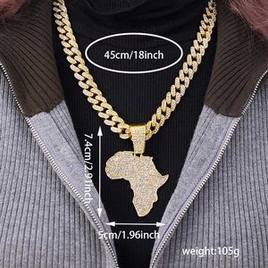 Detail view of large iced-out Africa map pendant with dimensions 7.4cm and weight 105g