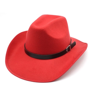 Classic red wool felt western cowboy hat with black leather strap and silver buckle