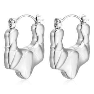 Chic silver finish liquid metal textured stainless steel hoop earrings in lava style