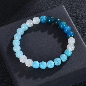 Natural Stone Beaded Bracelet Blue Apatite Turquoise Handmade Round Beads Energy Healing Jewelry For Men Women
