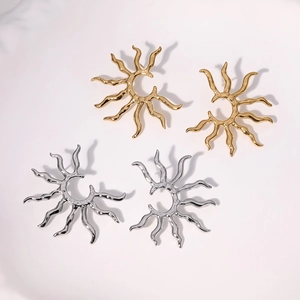 Sunburst Stud Earrings Stainless Steel 18K Gold Plated Geometric Retro Style Women Fashion Accessory