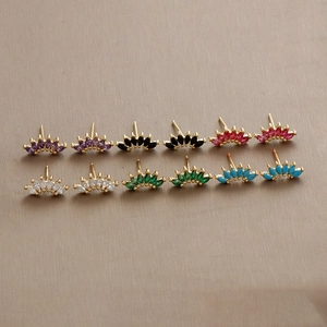 Fan-shaped 18K gold plated S925 silver stud earrings set with colorful zircon stones