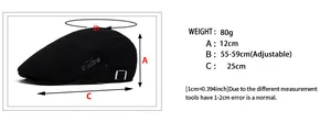 Size guide for breathable mesh flat cap showing dimensions and adjustable head circumference