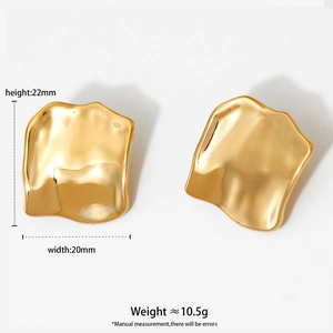 Minimalist gold irregular square stud earrings with hammered metal texture for women