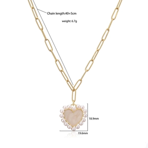 Collier cœur doré avec perles artificielles et chaîne ajustable de 40+5 cm femme