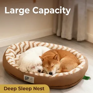 Kimpets leather pet bed with warm plush lining for dogs and cats in a home setting
