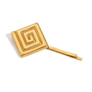 Barrette minimaliste plaquée or 18 carats avec motif géométrique de clé grecque