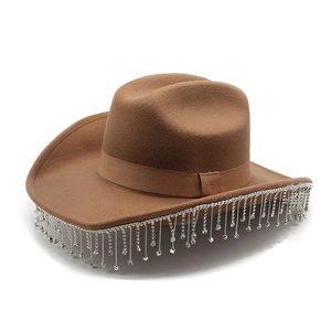 Cappello Da Cowboy Western In Feltro Di Lana Con Frange Di Nappe In Strass Fedora Da Jazz Per Donna