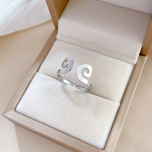 Minimalist silver-toned adjustable open ring with engraved cloud motifs in a gift box