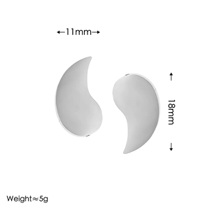Detailed view of silver comma earrings with measurements 11mm by 18mm and 5g weight