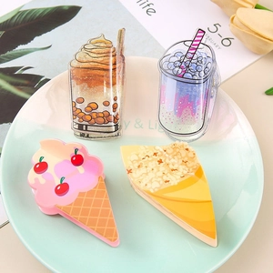 Cartoon Hair Claw Clips Acrylic Food Shaped Popcorn Ice Cream Milk Tea Cup Creative Non-Slip Hair Accessories For Women