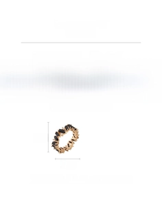 Detail showing vintage gold ring with black zircon stone and dimensions info