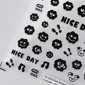 Stickers nail art 3D en relief avec petits charbons noirs et expressions mignonnes