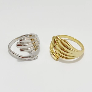 Set of two layered shell textured open rings in elegant gold and silver finish