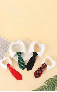 Detailed set of adjustable pet neckties with plaid patterns and shirt collar design