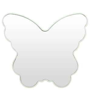 Butterfly shaped desk makeup mirror in light green finish on white background