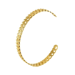 Bracelet jonc ouvert en acier inoxydable plaqué or 18 carats avec maillons plats