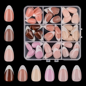 108-piece French tip press-on nails set with 9 almond-shaped colors and storage box