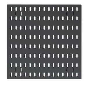 Wall-mounted black pegboard organizer for modular storage and home organization