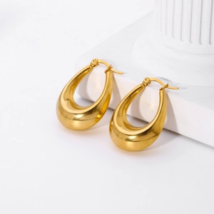 Chunky Hoop Earrings Teardrop Stainless Steel 18K Gold Plated High Polished Minimalist Retro Fashion For Women