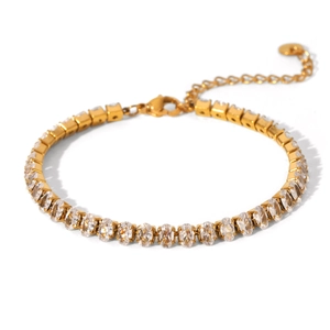 Elegant gold stainless steel tennis bracelet with oval cubic zirconia and adjustable chain