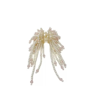 Elegant pearl and crystal tassel hair claw clip with hanging beads for women's hairstyles