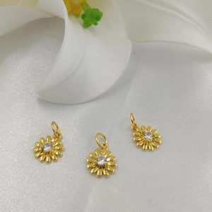 14K gold plated daisy flower pendants with cubic zirconia for jewelry making