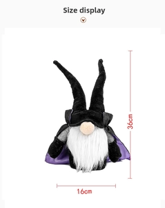 Detailed size specifications for Halloween vampire gnome plush showing 36cm height