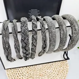8-piece set of silver rhinestone headbands in braided and thick minimalist designs