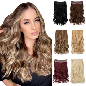 Long Wavy Hair Extensions With Clips Synthetic Heat Resistant Fiber Big Wave For Women Natural Looking Beauty