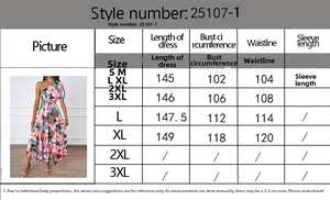 Guide des tailles pour robe longue d'été avec mesures de longueur, buste et taille