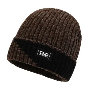 Men Winter Knit Beanie Striped Chenille Acrylic Warm Windproof Slouchy Beanie Hat For Outdoor Riding Daily Wear