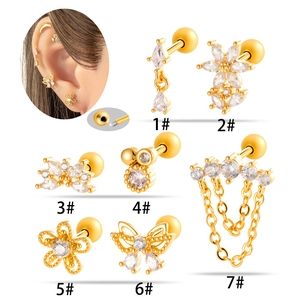 Gold butterfly and daisy zircon stud earrings with screw back backs in 7 styles