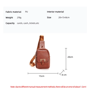 Size and specification chart for retro brown PU leather chest bag with dimensions