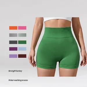 Pantaloncini da Yoga Senza Cuciture a Vita Alta da Donna Sollevamento Glutei Pantaloncini Sportivi da Corsa Palestra Nylon Spandex Traspiranti Fondo