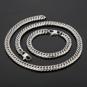 Ensemble collier et bracelet pour homme en acier inoxydable argenté maille gourmette