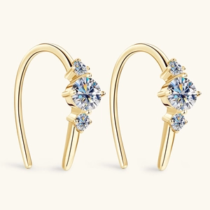 Luxurious S925 sterling silver drop earrings with three sparkling round moissanite stones