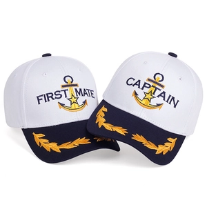 Nautical captain and first mate baseball caps with navy embroidery and anchor design