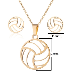 Parure de bijoux volley-ball en acier doré avec collier pendentif ajouré et boucles d'oreilles