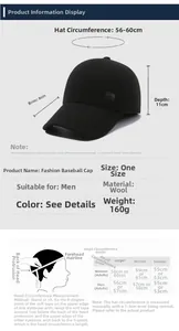 Size chart showing baseball cap dimensions and head circumference measurement guide