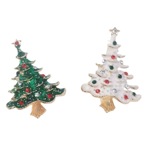 Christmas Brooch Pins Alloy Enamel Rhinestone Tree Wreath Design Festive Jewelry Gift For Women Kids Accessory Fashion