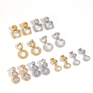 Luxurious 18k gold and silver stainless steel earrings with geometric zircon crystals