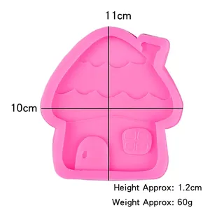 Pink mushroom house silicone mold for fondant and chocolate, size 11x10cm for cake decor